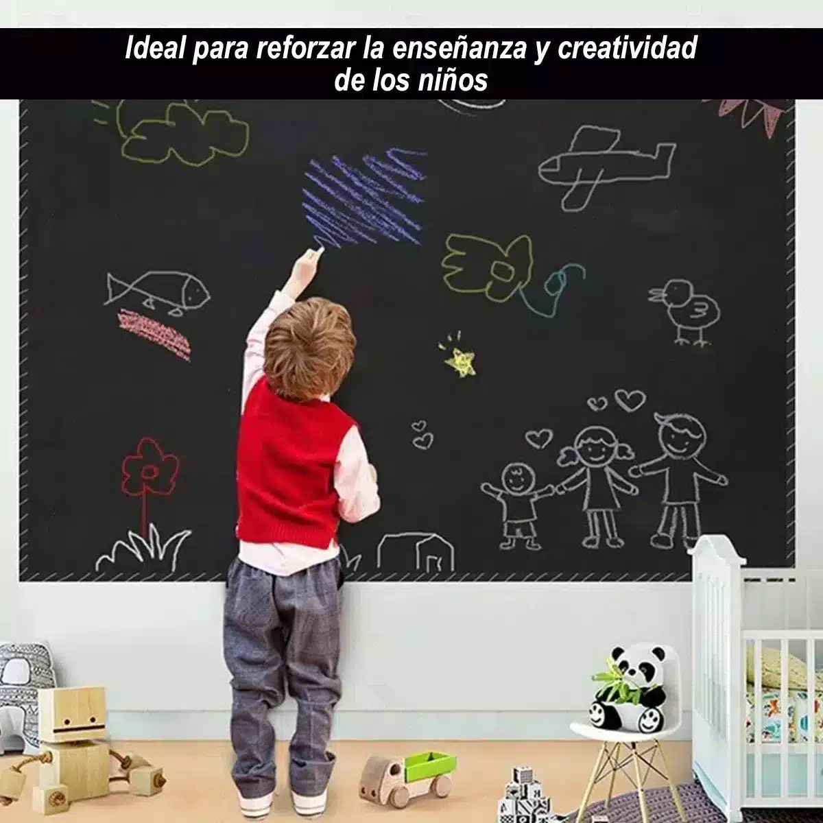 Pizarra Adhesiva negro 200x45cm y 4 tizas líquidas