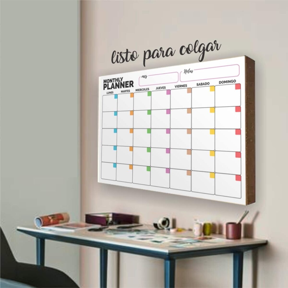 Planificador Pizarra Mensual con marco de madera 70x50cm