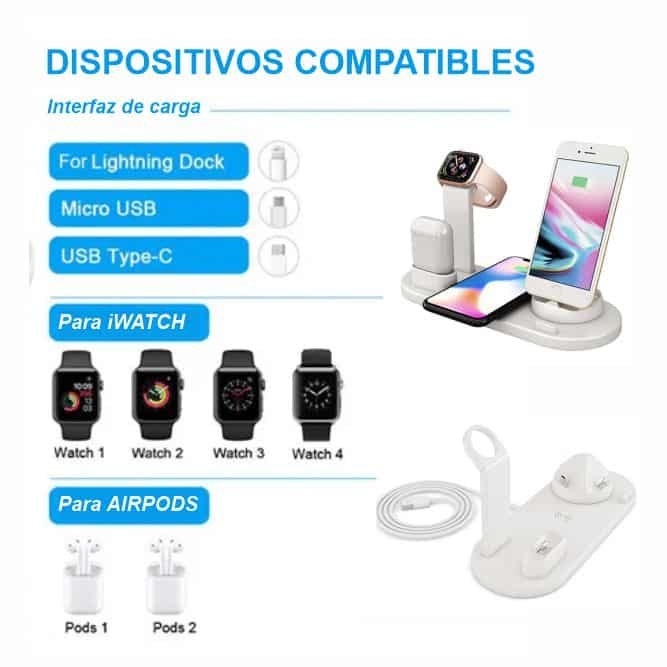 Soporte cargador inalámbrico multifunción 6en1