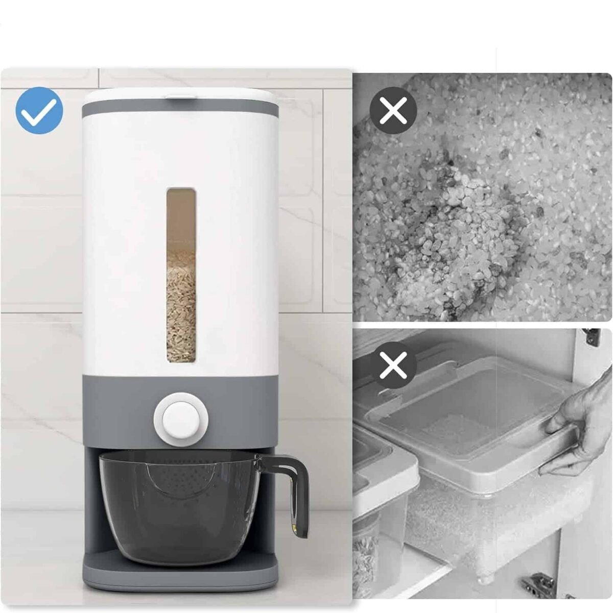 Dispensador de arroz y menestras 12 kg con taza medidora