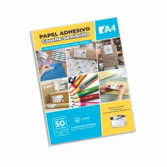 Papel Adhesivo Couche semibrillo A4 - Pack 50