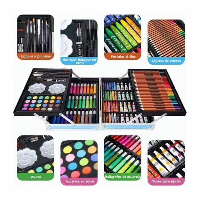 Set de arte y pintura Premium estuche aluminio 144 pzs