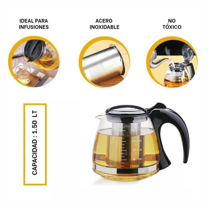 Tetera de vidrio con filtro 1.5 L