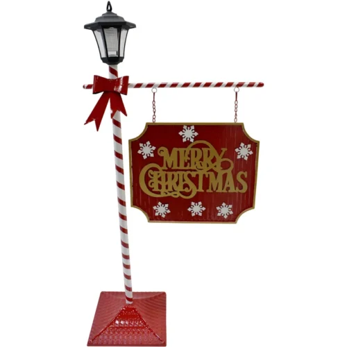 Lámpara Poste de acero con letrero Navideño y luz solar