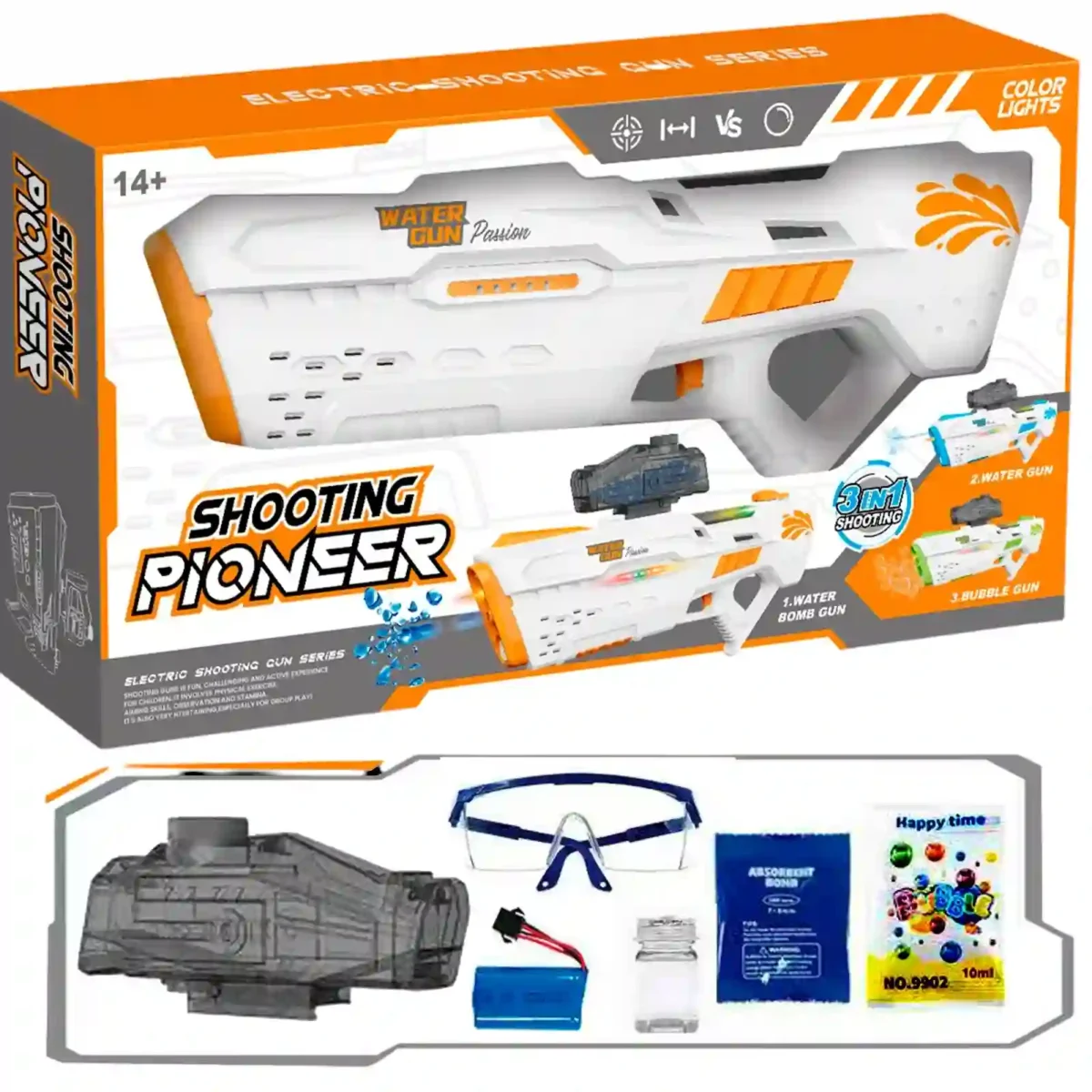 Pistola de Juguete 3en1 (Hidrogel, Burbuja, Agua)